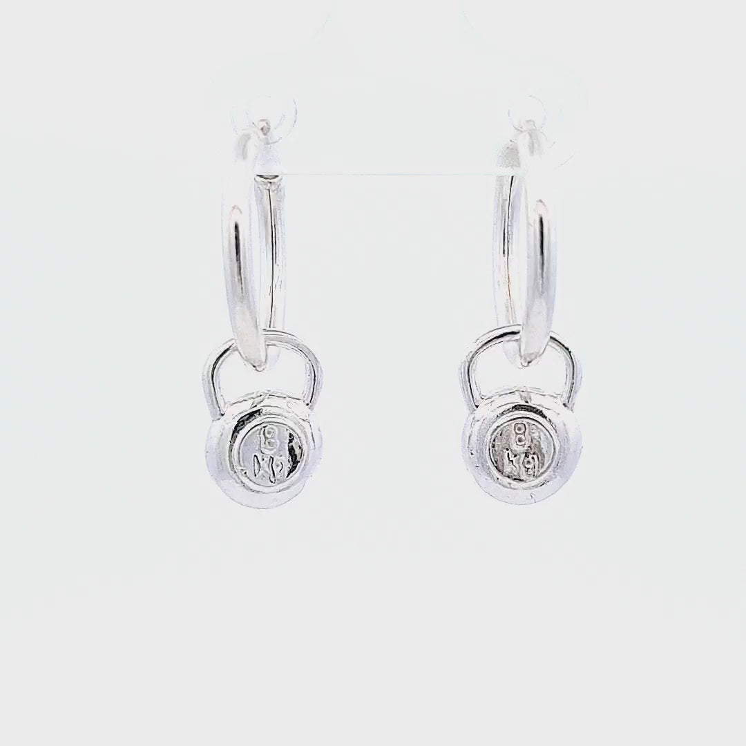 Irish Hand-Finished Sterling Silver Kettlebell Charm Hoop Earrings 45-degree video