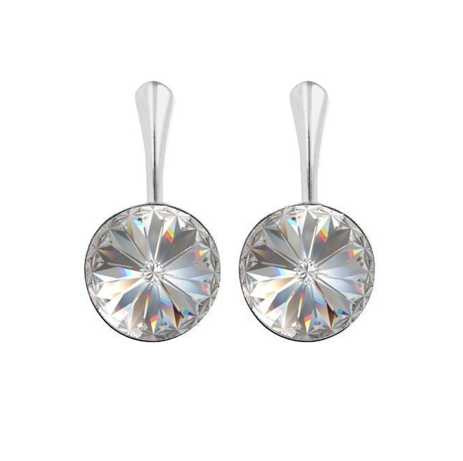 Sterling Silver Drop Earrings with 12mm Crystal Clear Rivoli Crystal