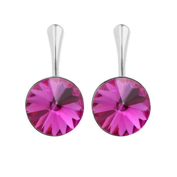 Sterling Silver Drop Earrings with 12mm Fuchsia Rivoli Crystal