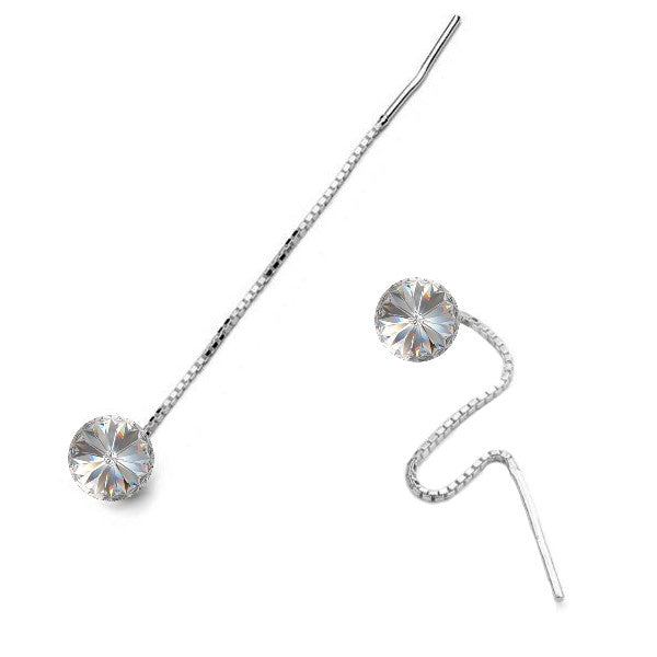 Crystal Clear Rivoli Crystal Threader Earrings, April Birthstone Earrings