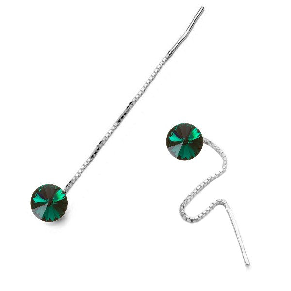 Emerald Green Round Rivoli Crystal Threader Earrings for May birthstone