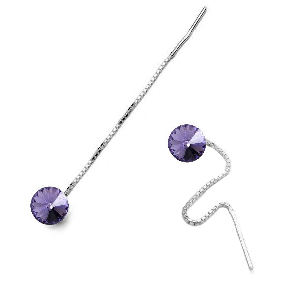 Elegant Silver Threader Earrings with Tanzanite Crystal