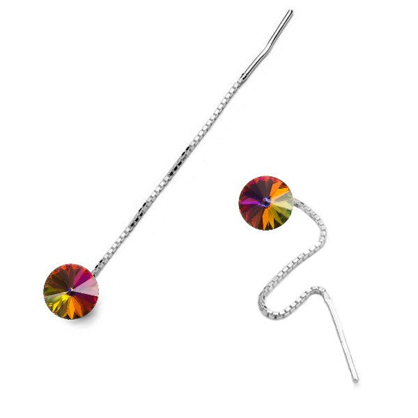 Round Rivoli Silver Threader Earrings in  Multicoloured Volcano