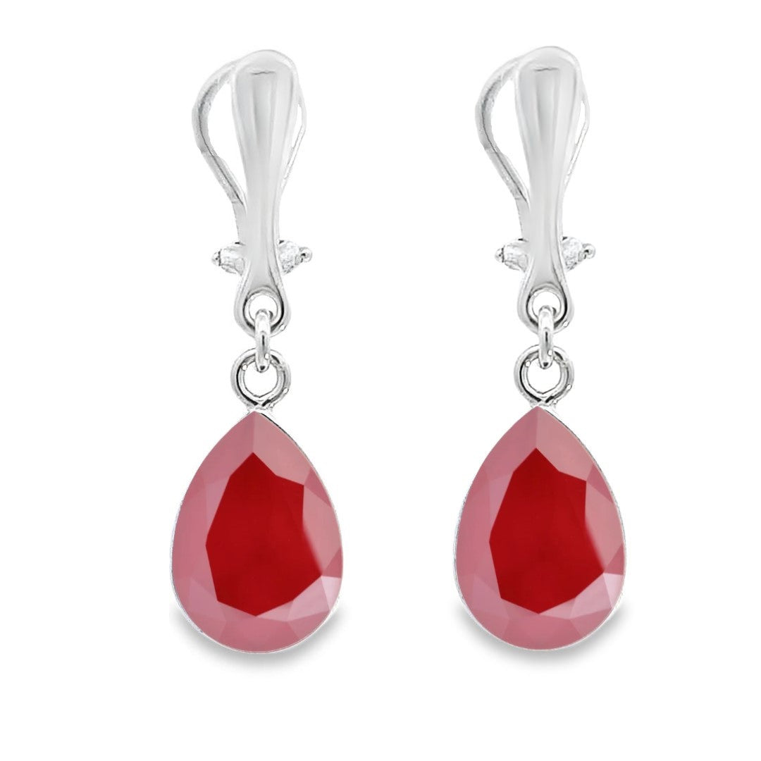 Royal Red Pear-Shaped Clip-On Teardrop Earrings in Sterling Silver made in Ireland by Magpie Gems