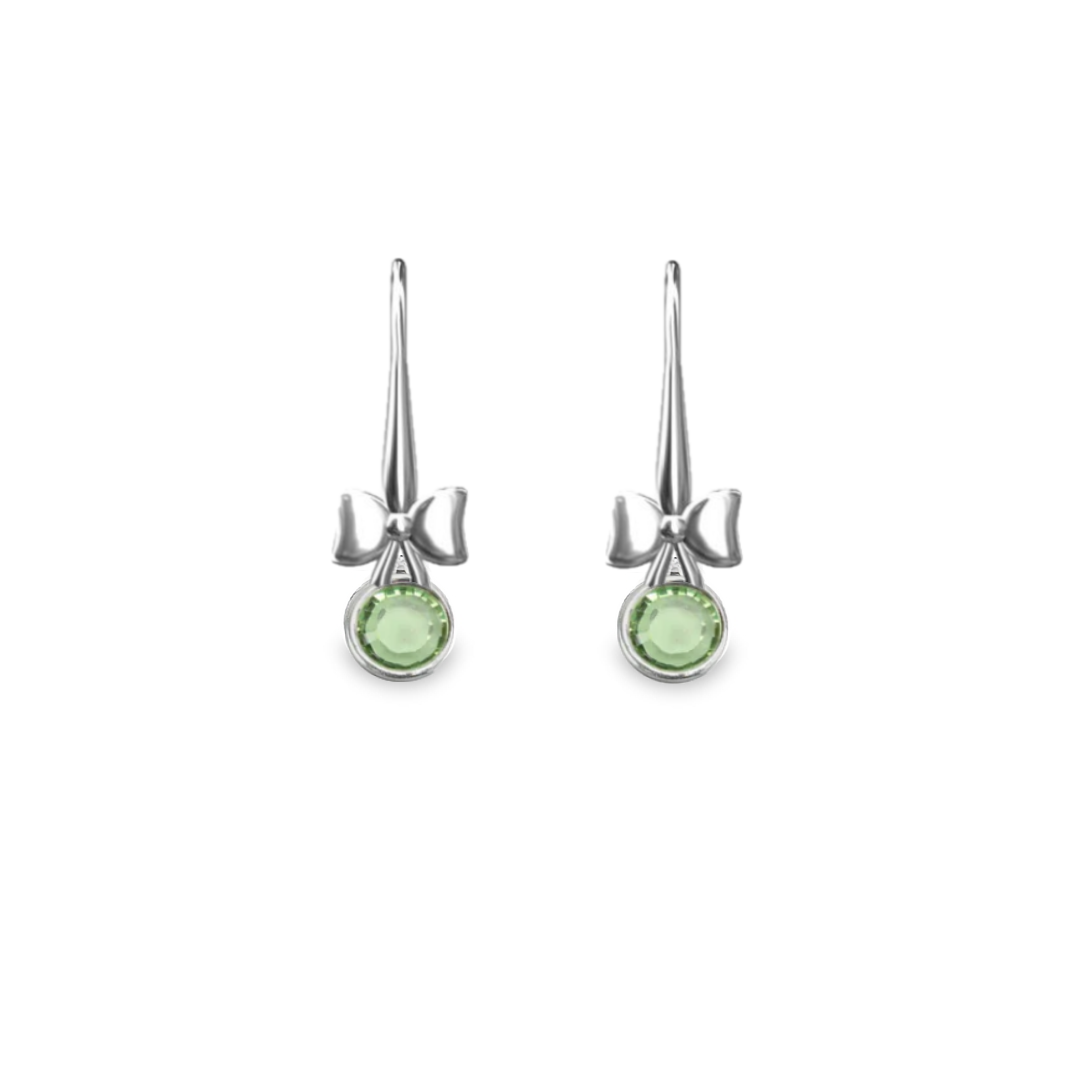 Irish Hand-Finished Sterling Silver Bow and August Birthstone Drop Earrings Peridot