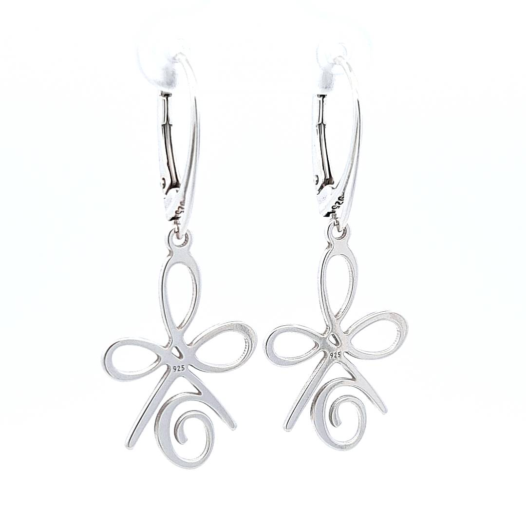 Silver Celtic Dangle and Drop Earrings Side View, made with secure leverback fittings in 925 Sterling Silver