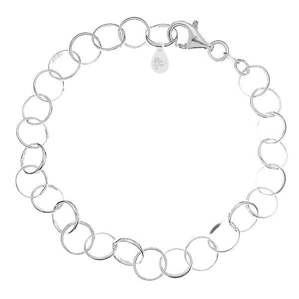 Exquisite Silver Charm Bracelet Chain in Sterling Silver with Large Round Links and Secure Clasp, Bracelet Base for Silver Charms