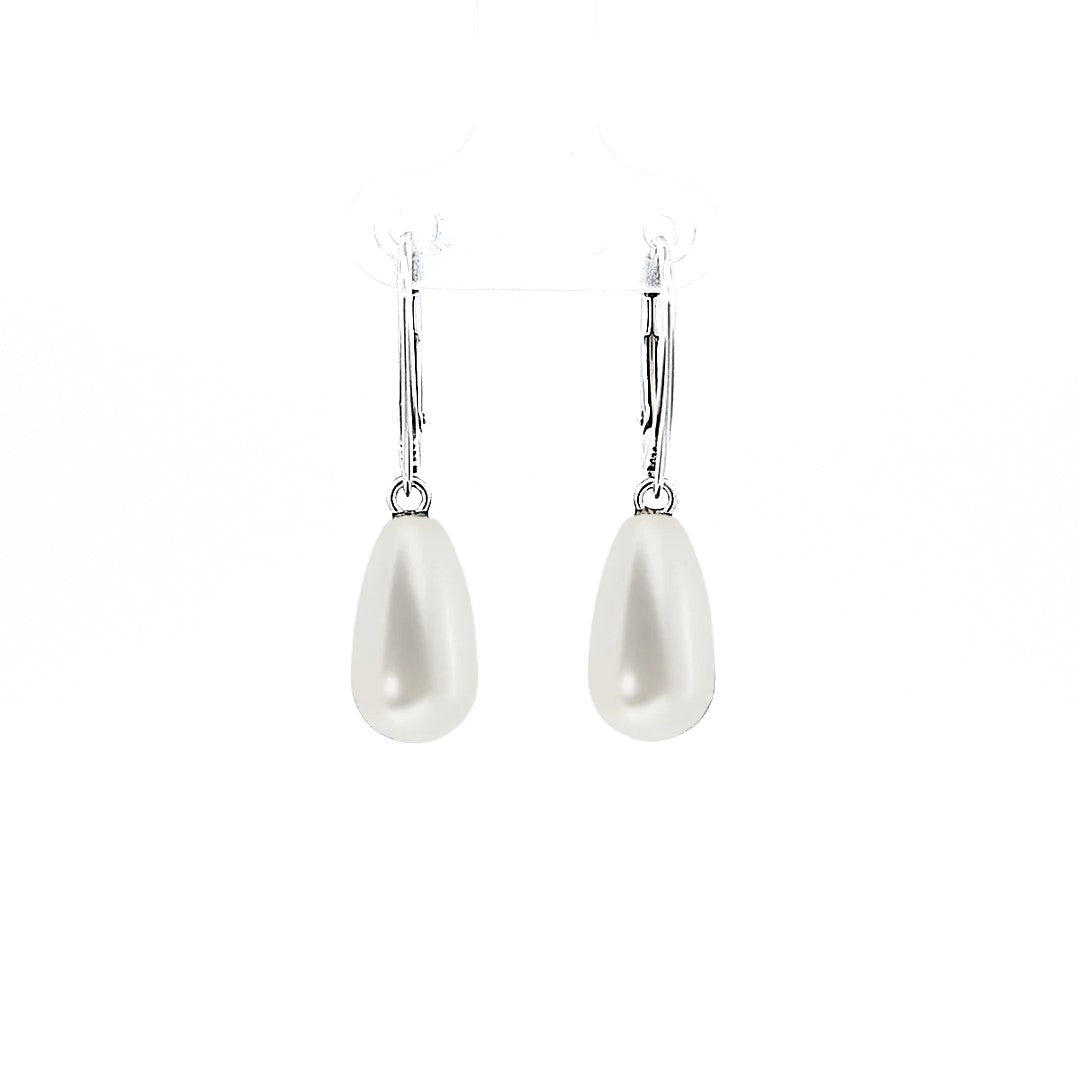 Silver Dangle Earrings with White Teardrop Pearl for Women – Classic Sterling Pearl Drop Earrings