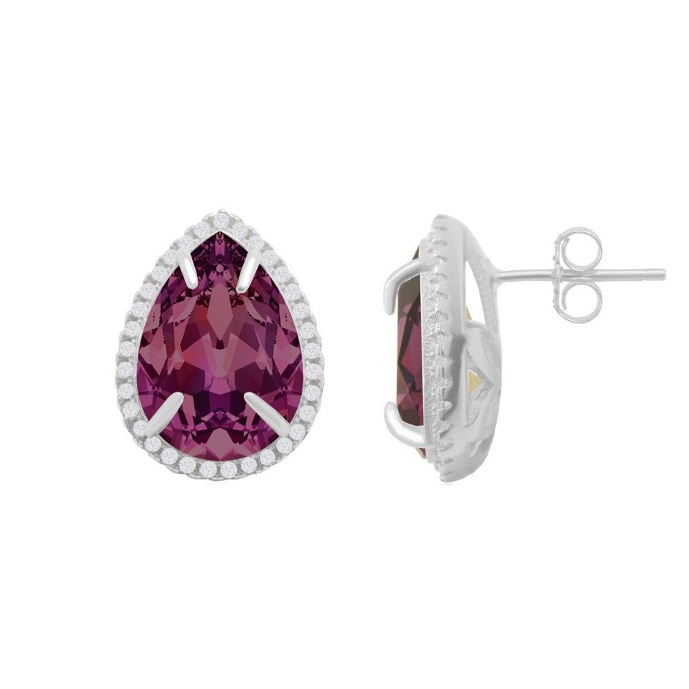 Dazzling PearLarge Silver Stud Earrings in Sterling Silver with Amethyst