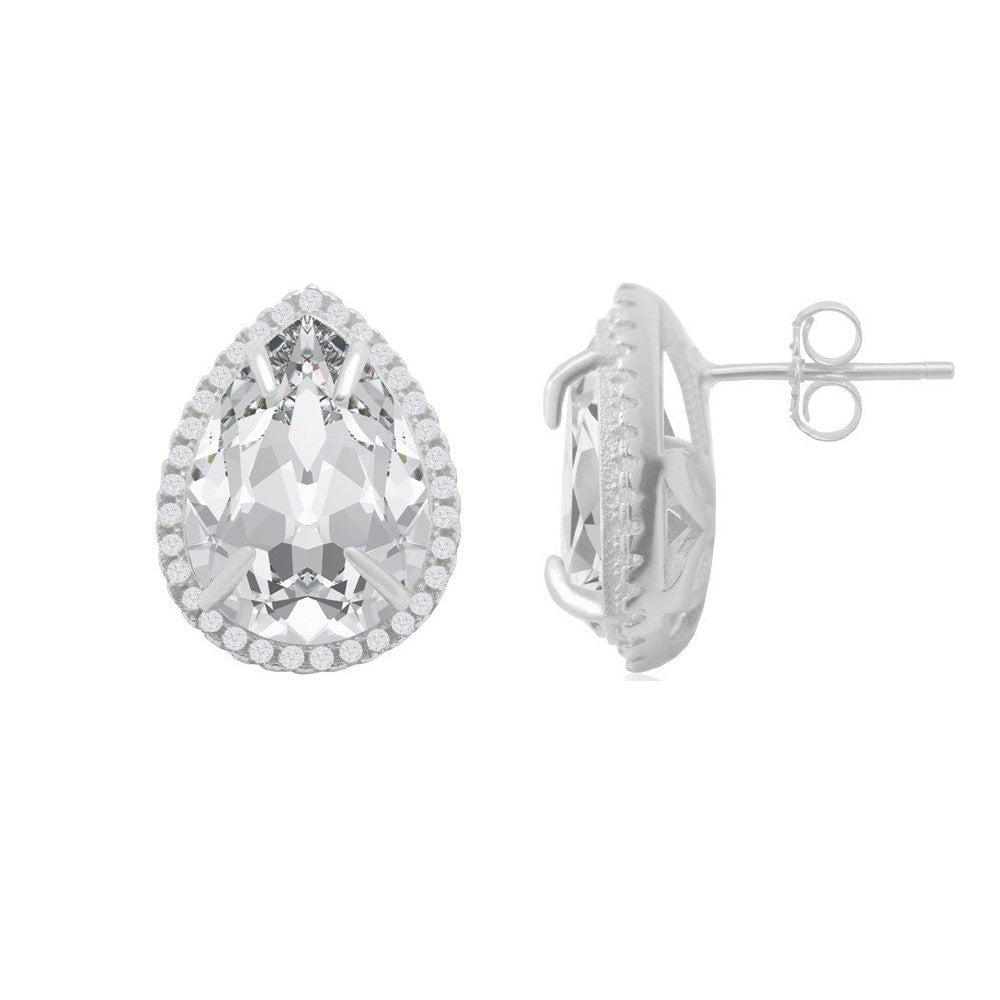 Dazzling PearLarge Silver Stud Earrings in Sterling Silver with Crystal Clear