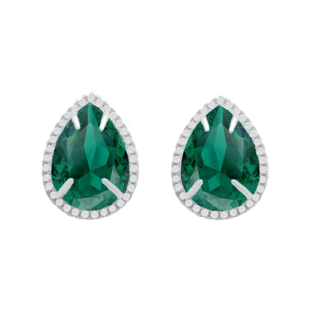Dazzling PearLarge Silver Stud Earrings in Sterling Silver with Emerald Green Crystals