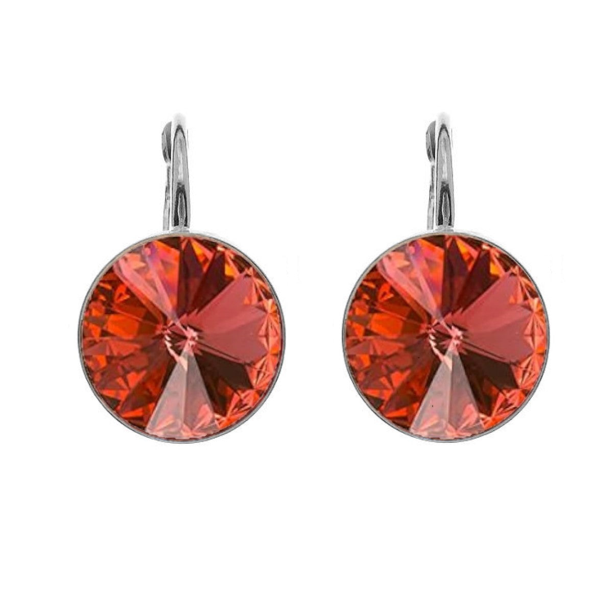 Silver Drop Earrings with 14mm Padparadscha Rivoli for Women – Sophisticated Sterling Earrings