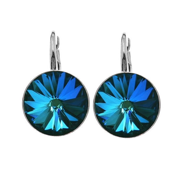 Captivating Silver Drop Earrings with Bermuda Blue Rivoli Crystal for Women by Magpie Gems