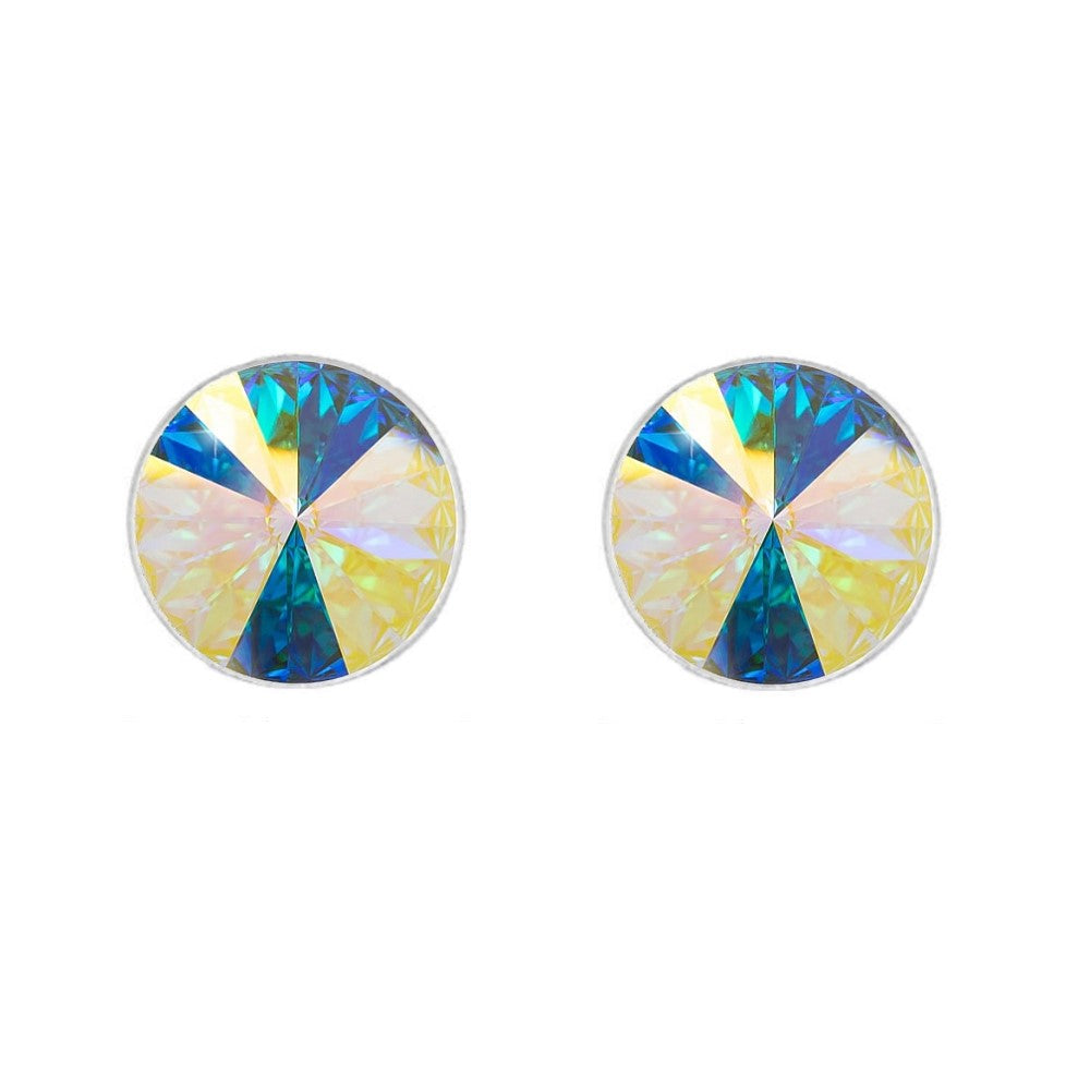 Round Rivoli Stud Earrings in Sterling Silver with Crystal AB Crystal