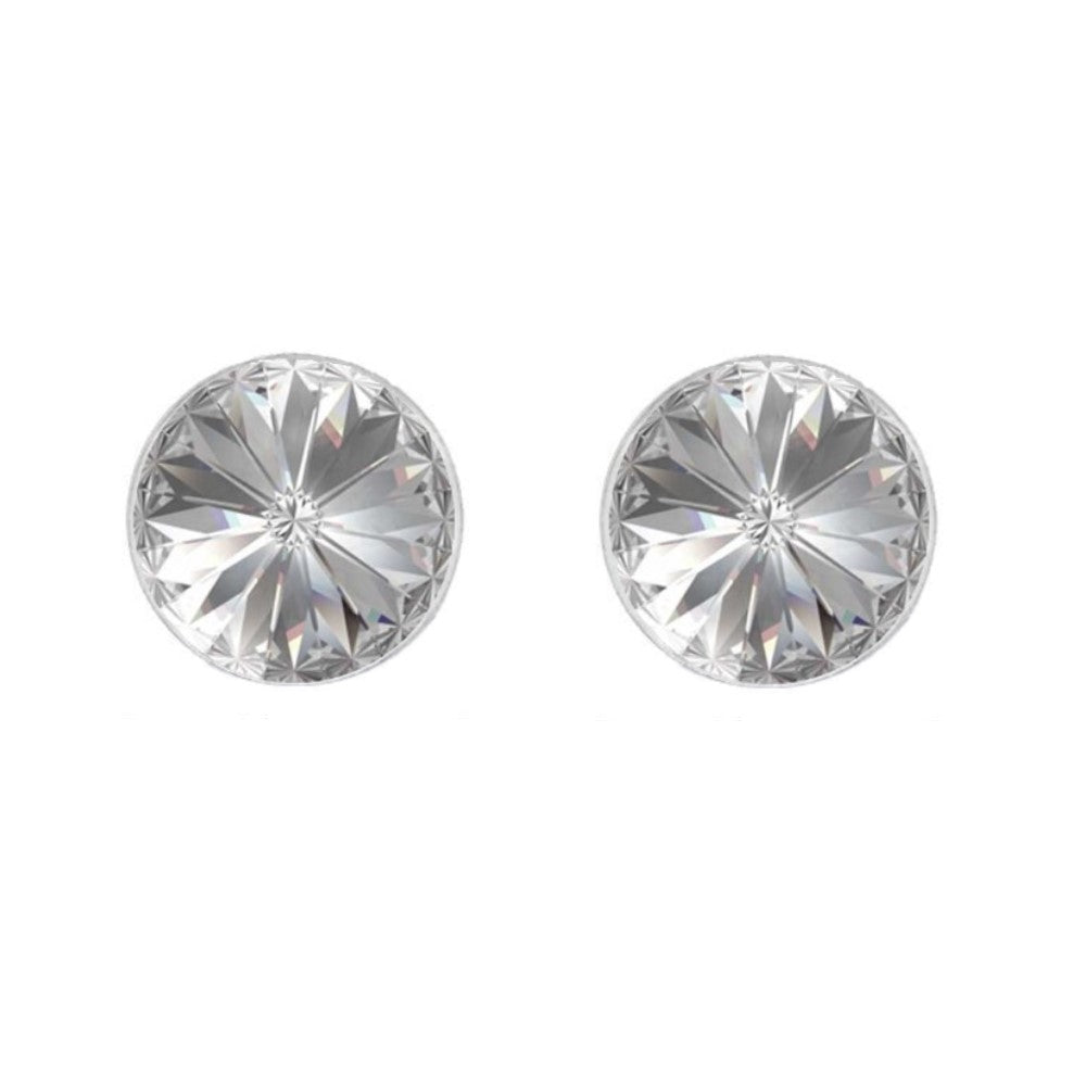 Round Rivoli Stud Earrings in Sterling Silver with Crystal Clear