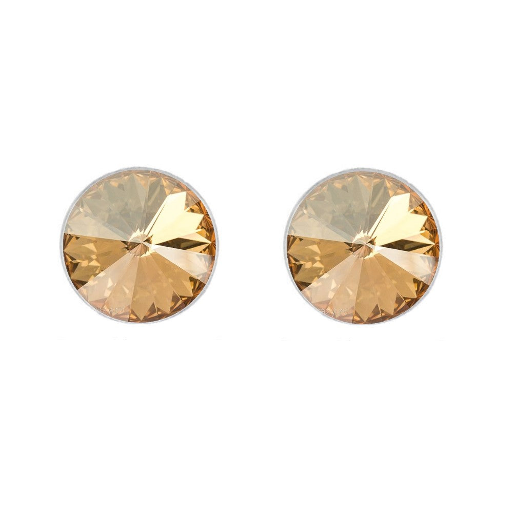 Round Rivoli Stud Earrings in Sterling Silver with Golden Shadow Crystal