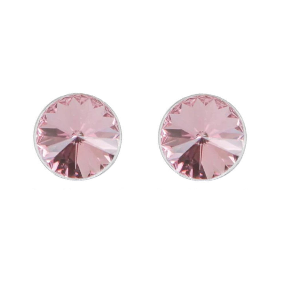 Round Rivoli Stud Earrings in Sterling Silver with Light Rose Crystal