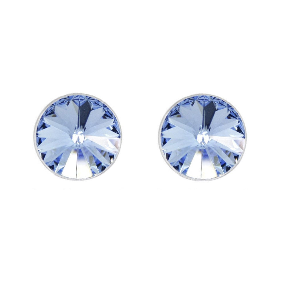 Round Rivoli Stud Earrings in Sterling Silver with Light Sapphire Crystal