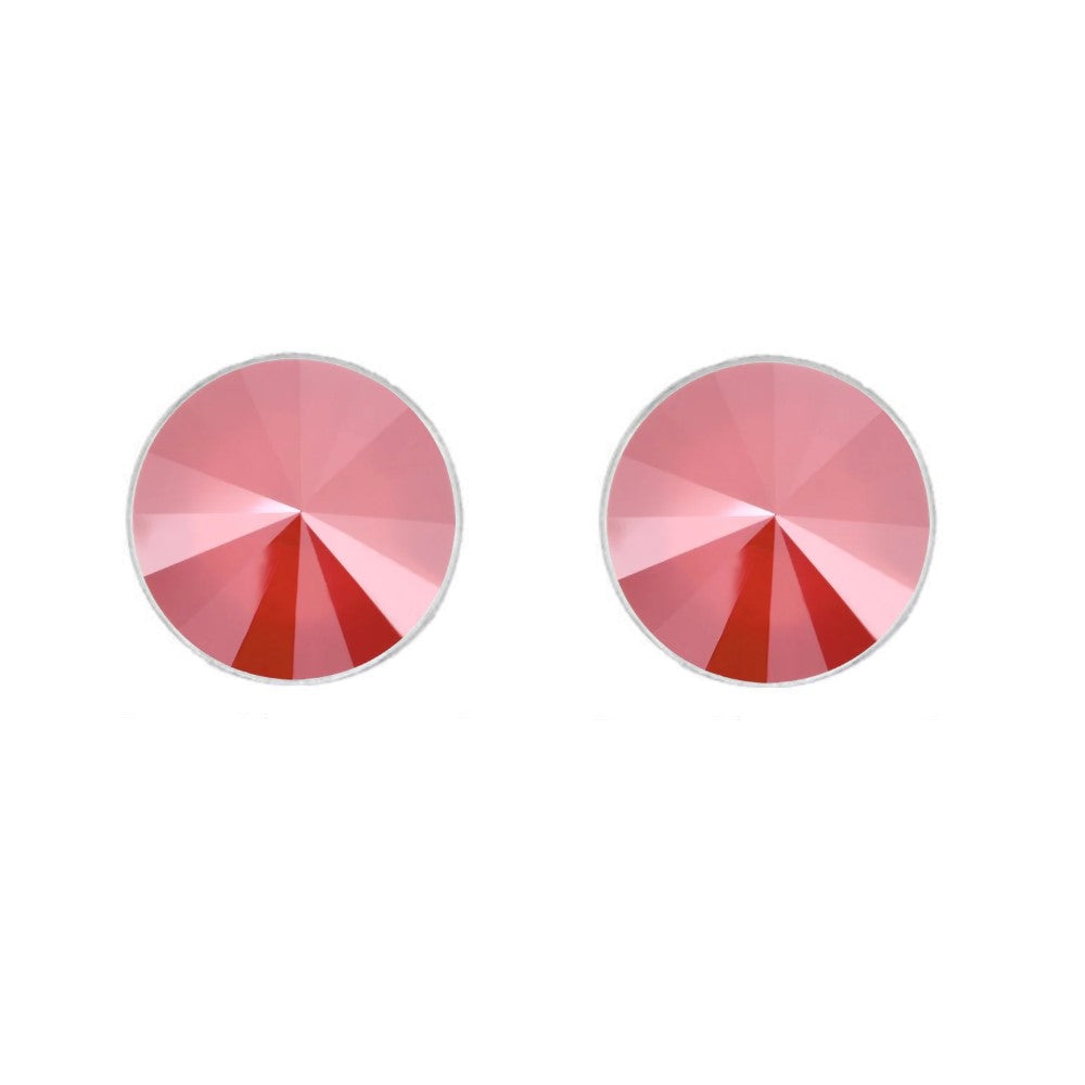 Round Rivoli Stud Earrings in Sterling Silver with Royal Red Crystal