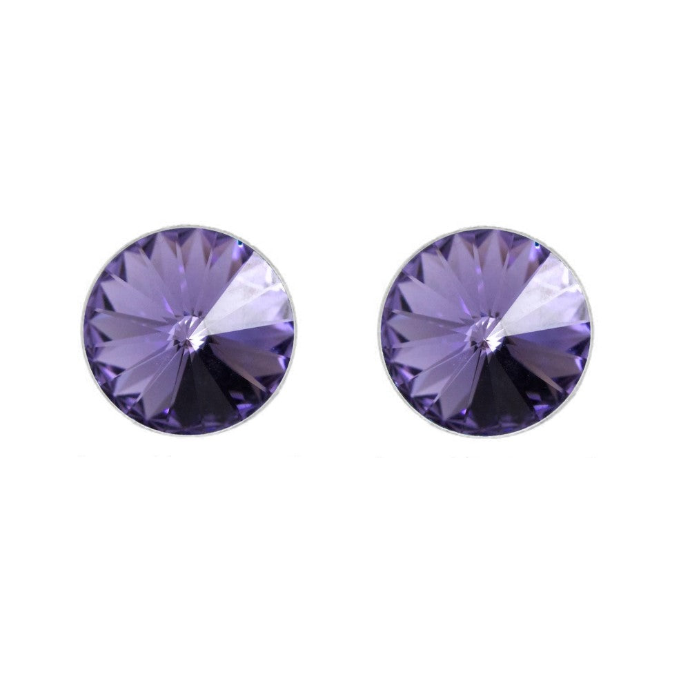 Round Rivoli Stud Earrings in Sterling Silver with Tanzanite Crystal