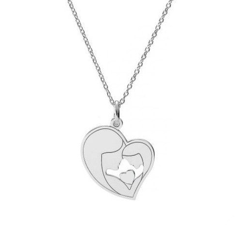 Silver Mother and Child Heart Necklace