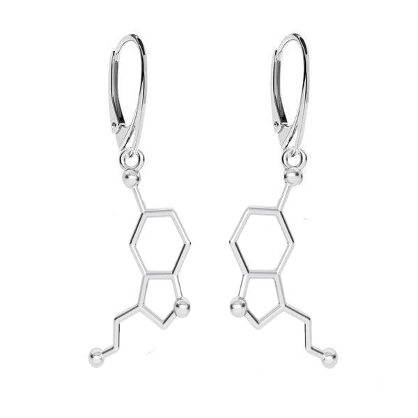 Sterling Silver Serotonin Molecule Drop Earrings with Kidney Leverback  Dainty Serotonin Molecule Pendant Drop Earrings for Medical Professionals and Geeks