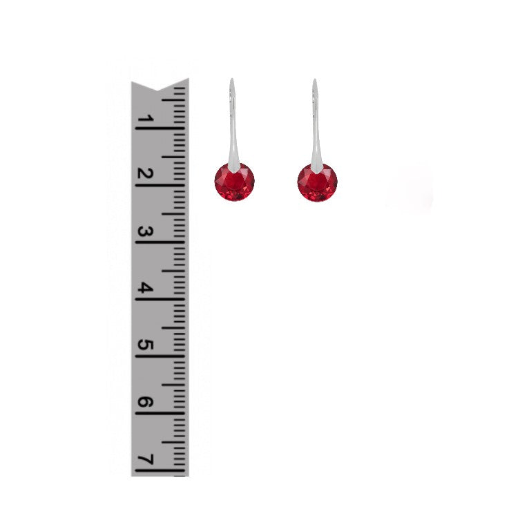 Small Classic Cut Light Siam Red Crystal Earrings with Leverback Closure for Girls