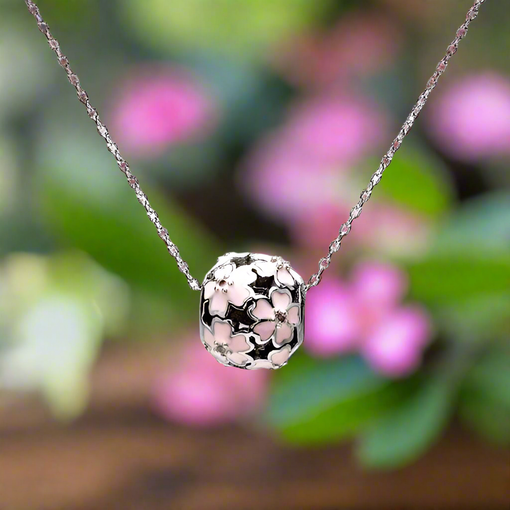  Spring Blossom Necklace – Sterling Silver Pink Flower Pendant with delicate floral design