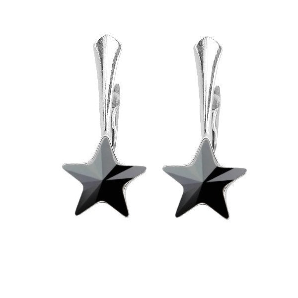 Kids and adults Star Silver Drop Earrings in Jet Black with Sterling Silver Secure Leverback for Girls and Children in Ireland