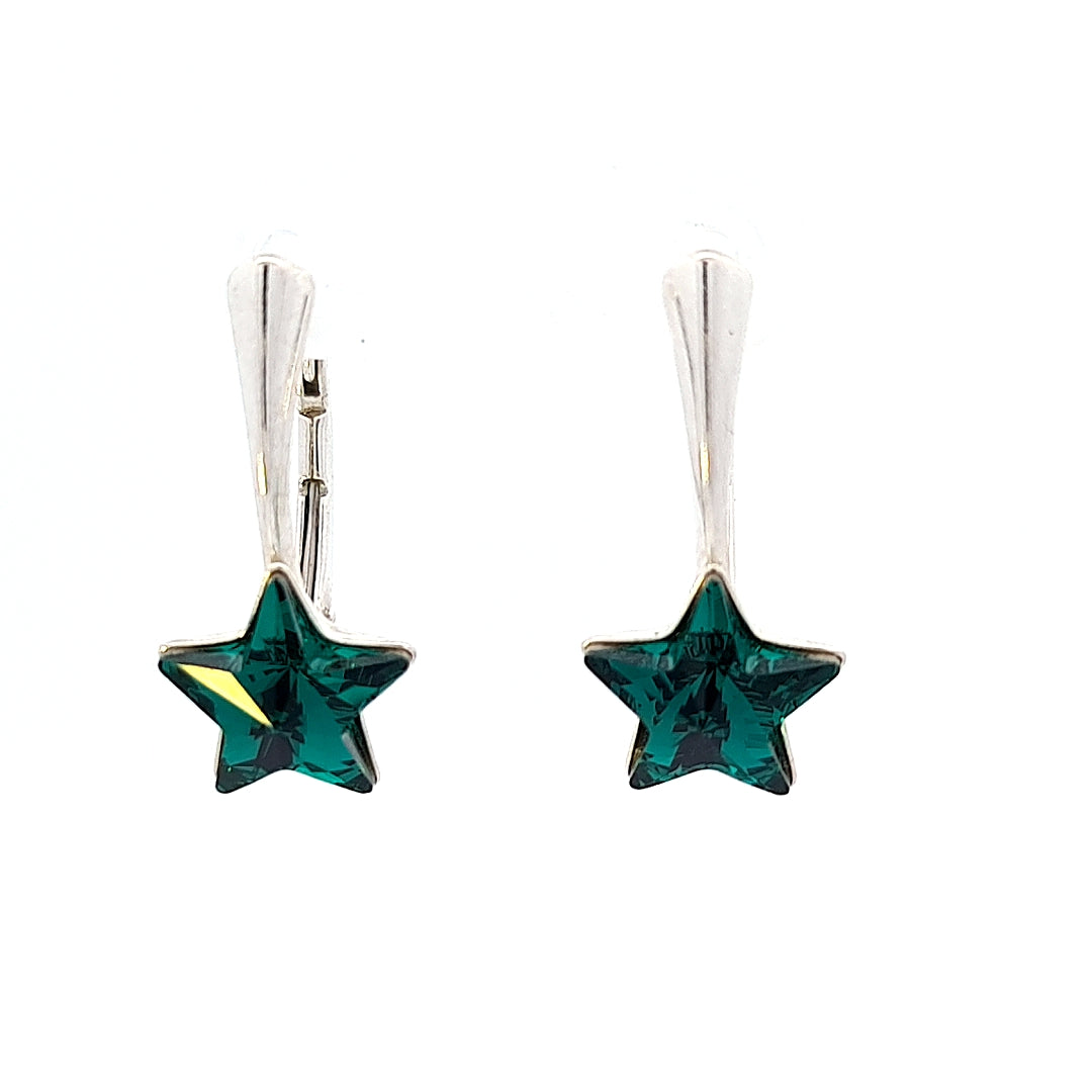 Little Miss Star Silver Drop Earrings in Emerald Green for girls, teens and women, handmade in Ireland by Magpie Gems