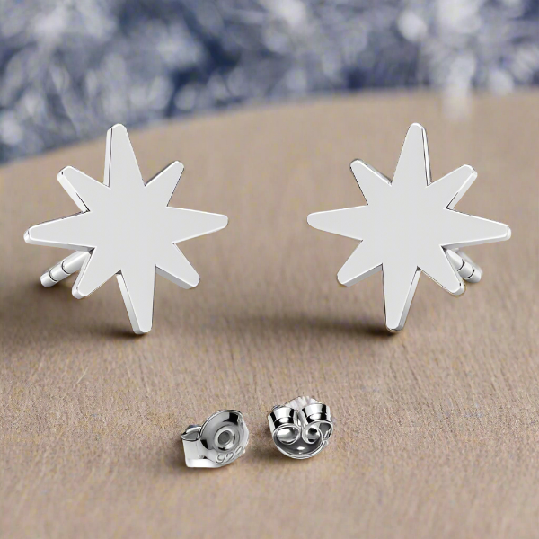 Winter Christmas Star Silver Stud Earrings
