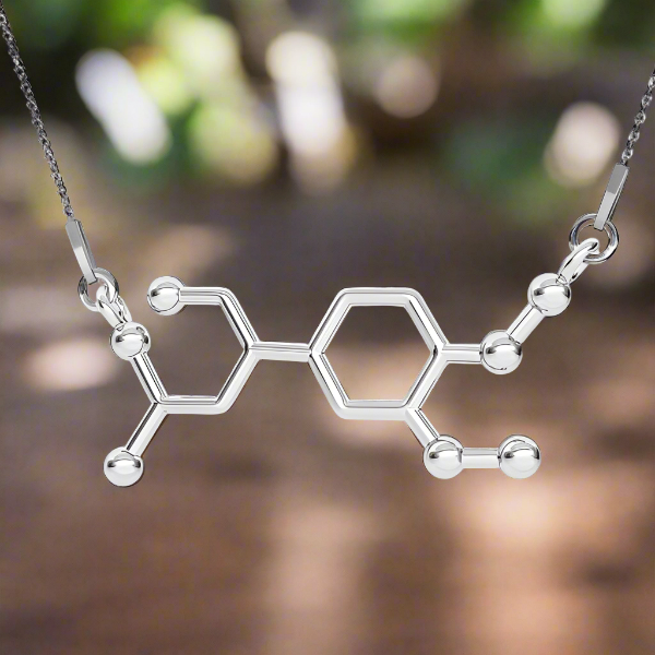 Sterling Silver Adrenaline Molecule Pendant Necklace on Skinny Curb Chain