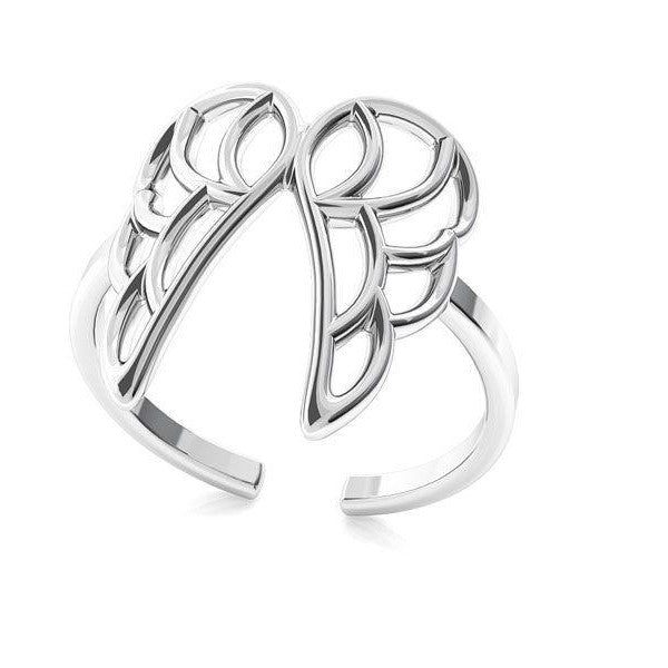 Sterling silver double angel wings open ring for baby loss, symbolizing protection and eternal presence