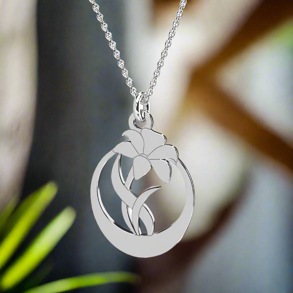 Sterling Silver Lily Flower Pendant Necklace – Elegant May Birth Flower for Women and Girls in Ireland