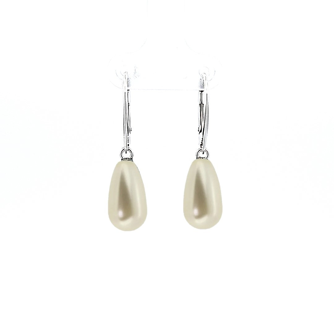 Silver Drop Earrings with Ivory Cream Teardrop Pearl for Women – Elegant Sterling Dangle Earrings