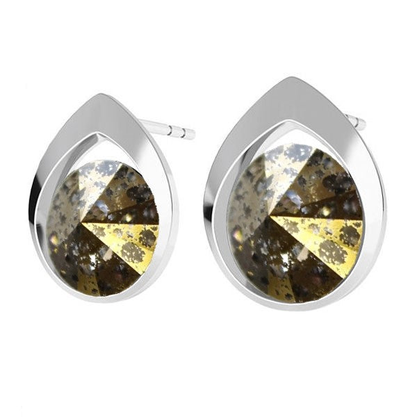 Sterling Silver Teardrop Rivoli Stud Earrings with  Gold Patina Crystals