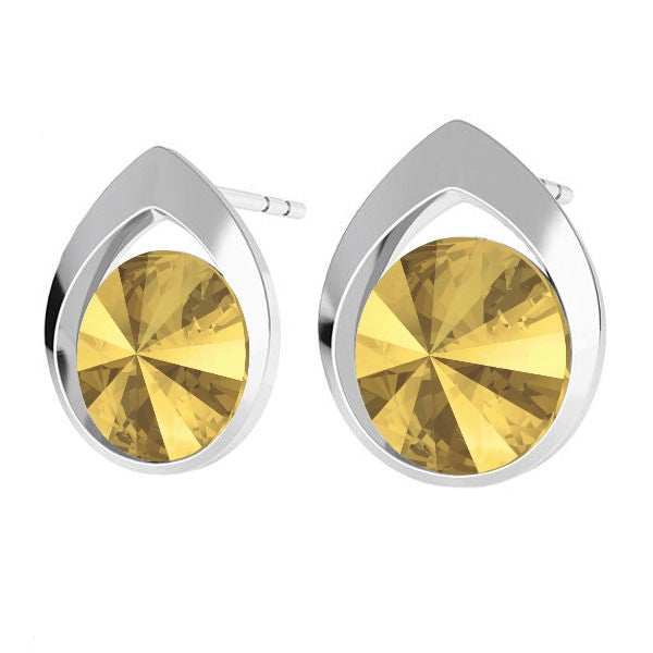 Sterling Silver Teardrop Rivoli Stud Earrings with  Metallic Sunshine Crystals