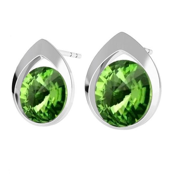 Colorful Teardrop Rivoli Stud Earrings in Sterling Silver with Peridot Green Crystals