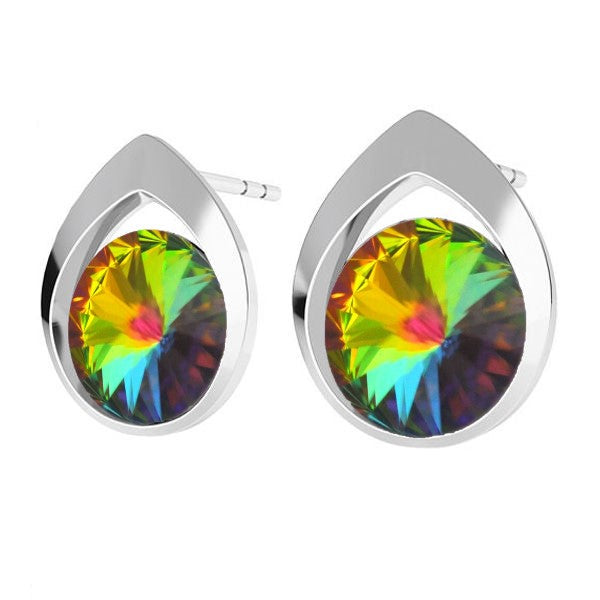 Colorful Teardrop Rivoli Stud Earrings in Sterling Silver with Vitrail Medium Crystal