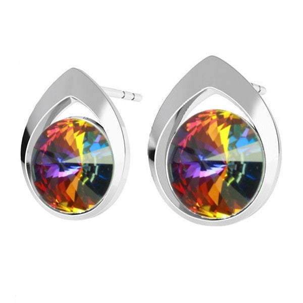 Teardrop Rivoli Stud Earrings in Sterling Silver with Volcano Crystal