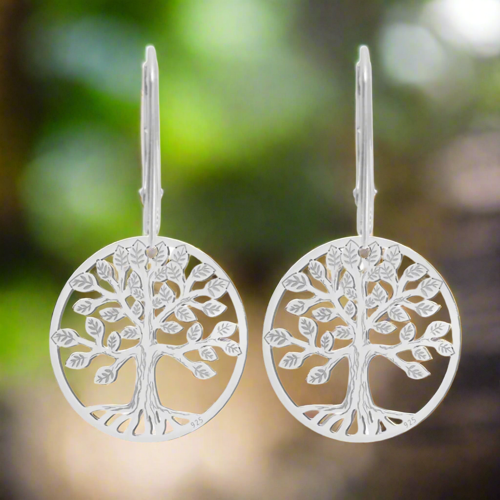 Celtic Tree of Life Sterling Silver Drop Earrings – Front View