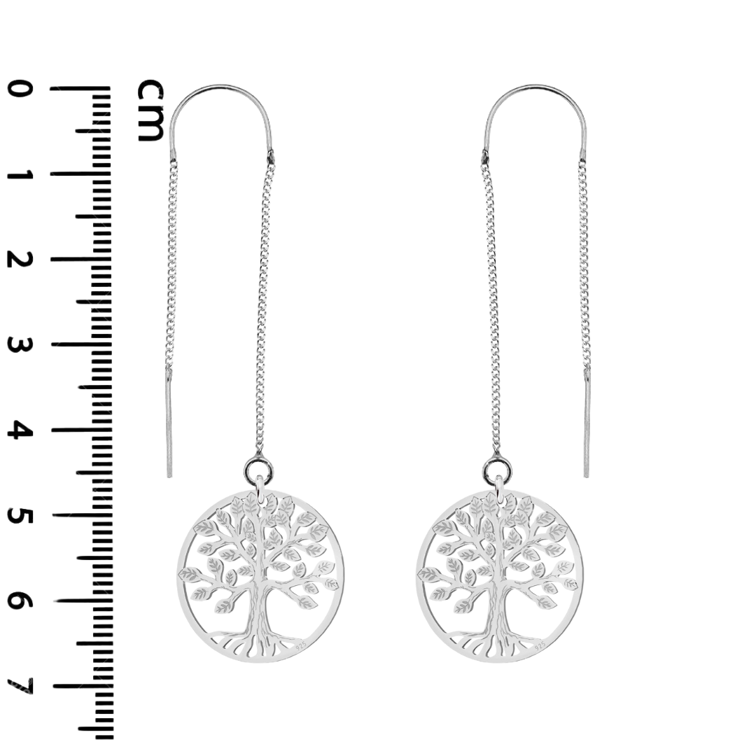 Elegant Tree of Life Sterling Silver Threader Earrings