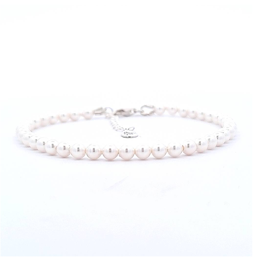 White Pearl Bracelet with 4mm Crystal Pearls with Sterling Silver Clasp, made by Magpie Gems in Ireland