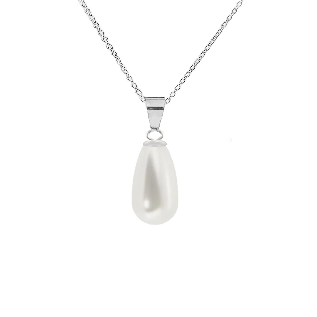 Elegant White Teardrop Pearl Pendant Necklace in Sterling Silver for Women, by Magpie Gems in Ireland
