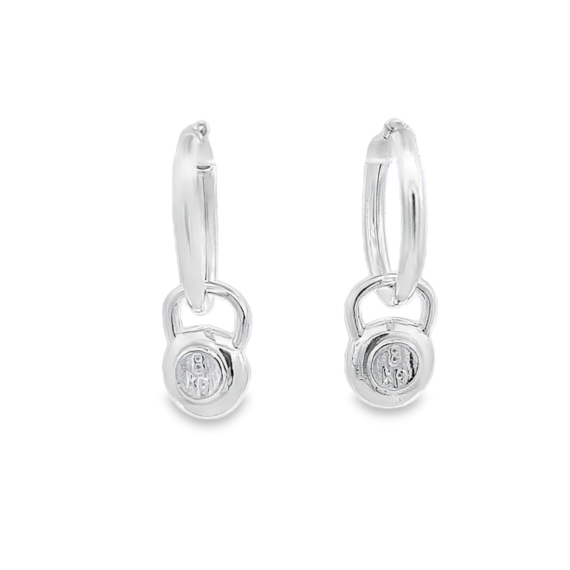 Strength & Grace Kettlebell Charm Hoop Earrings in Sterling Silver