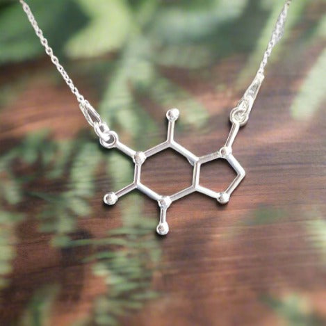 Caffeine Molecule Silver Necklace, [product type], - Personalised Silver Jewellery Ireland by Magpie Gems