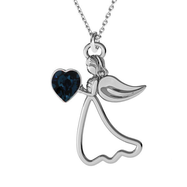 Protect My Heart Sterling Silver Angel Necklace with Personalised Montana Blue Birthstone for December