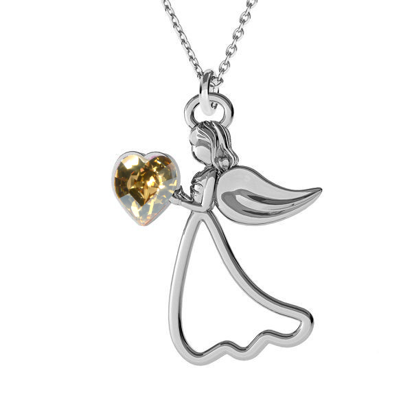 Protect My Heart Sterling Silver Angel Necklace with Personalised Topaz Birthstone for November Birthdays