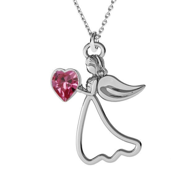 Protect My Heart Sterling Silver Angel Necklace with Personalised Rose Opal Birthstone for October Birthdays