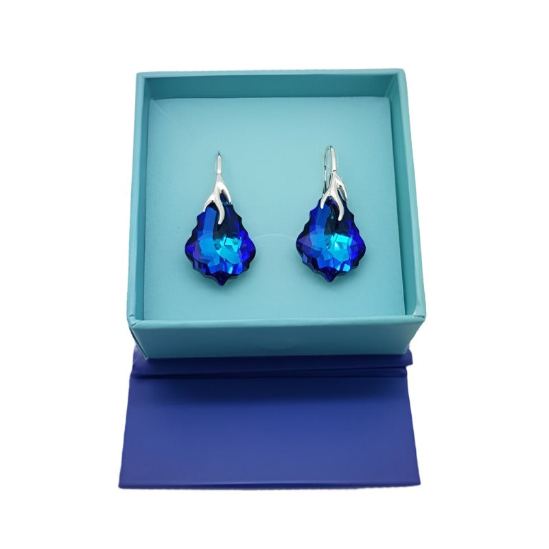 Elegant Baroque Silver Drop Earrings with Gift Box and Message Card Bermuda Blue